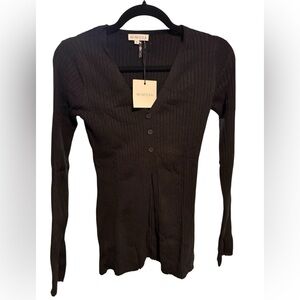 Black‎ Ribbed Long Sleeve Button Down Shirt